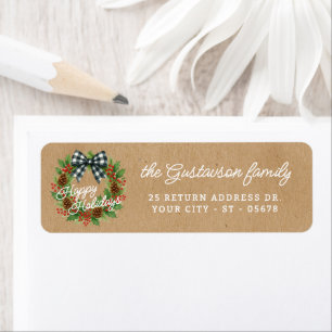 Rustic Holly Wreath White Black Chequered Bow