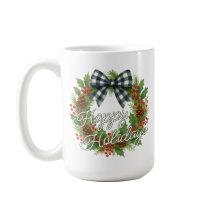 Rustic Holly Wreath White Black Chequered Bow