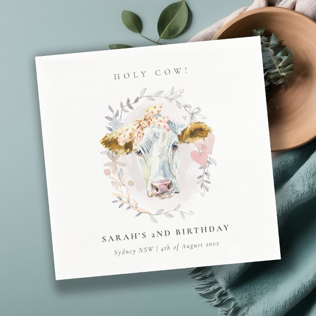 Rustic Holy Cow Farm Flora Wreath Any Age Birthday Napkin (Creator Uploaded)