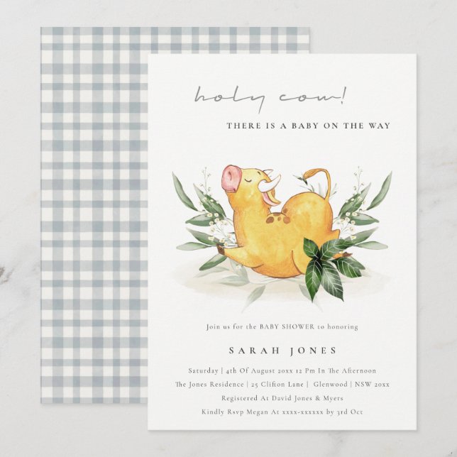 Rustic Holy Cow Farm Foliage Baby Shower Invite (Front/Back)