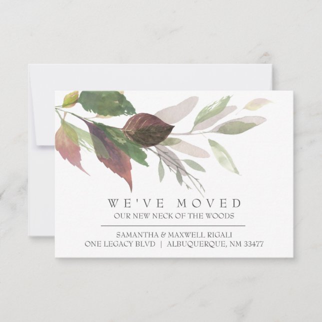 Rustic Home Moving Announcement Watercolor Leaves (Front)