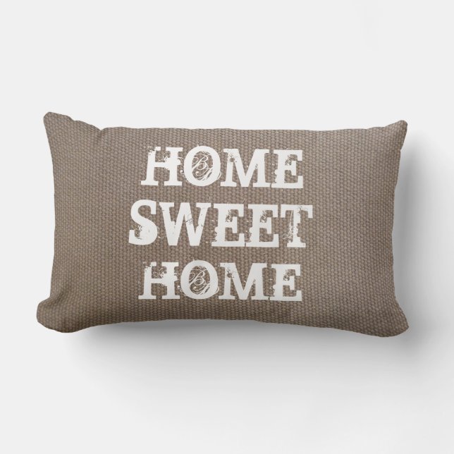 Rustic Home sweet home burlap lumbar throw pillow (Front)