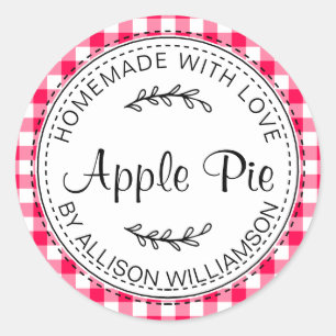 Rustic Homemade Apple Pie Bright Pink Check Classic Round Sticker