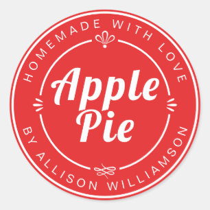 Rustic Homemade Apple Pie Bright Red Classic Round Sticker