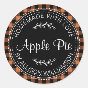 Rustic Homemade Apple Pie Burnt Orange Check Classic Round Sticker