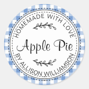 Rustic Homemade Apple Pie CornFlower Blue Check Classic Round Sticker