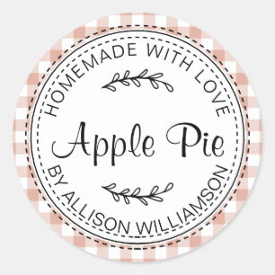 Rustic Homemade Apple Pie Dusty Pink Check Classic Round Sticker