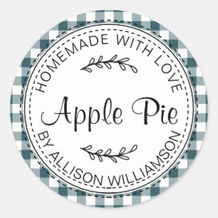 Rustic Homemade Apple Pie Emerald Green Check Classic Round Sticker