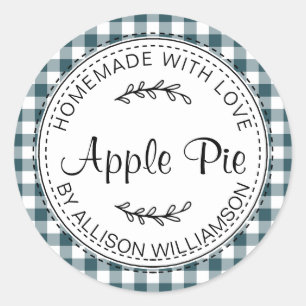 Rustic Homemade Apple Pie Emerald Green Check Classic Round Sticker