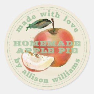 Rustic Homemade Apple Pie Green Antique White Classic Round Sticker
