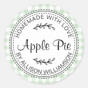 Rustic Homemade Apple Pie Green Check Classic Round Sticker