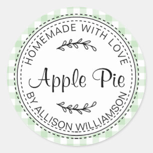 Rustic Homemade Apple Pie Green Check Classic Round Sticker