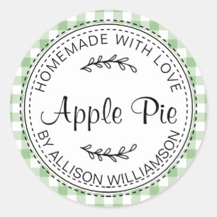 Rustic Homemade Apple Pie Green Check Pattern Classic Round Sticker