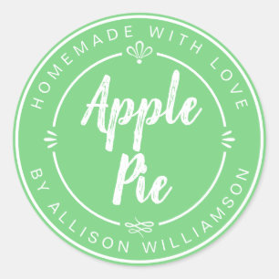 Rustic Homemade Apple Pie Green Classic Round Sticker