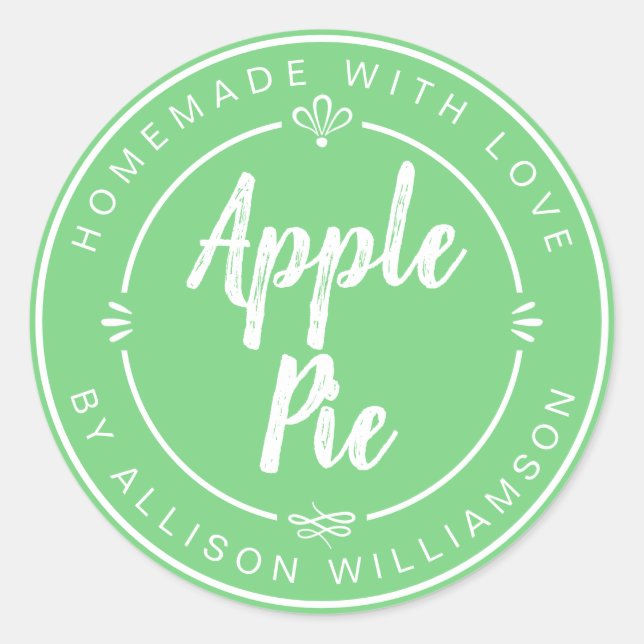 Rustic Homemade Apple Pie Green Classic Round Sticker (Front)