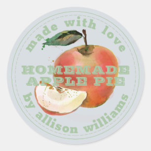 Rustic Homemade Apple Pie Green Pastel Blue Classic Round Sticker