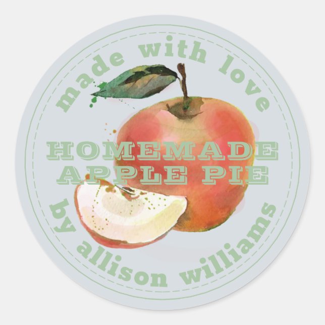 Rustic Homemade Apple Pie Green Pastel Blue Classic Round Sticker (Front)