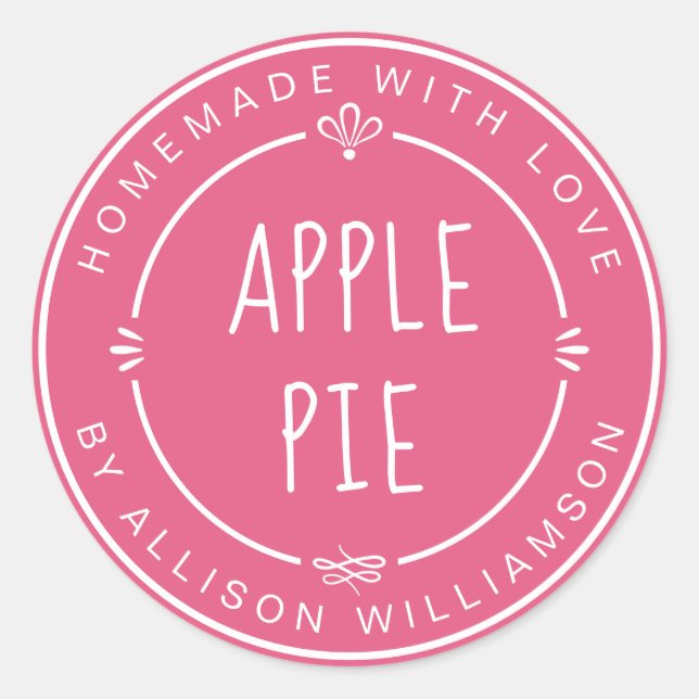 Rustic Homemade Apple Pie Hot Pink Classic Round Sticker (Front)