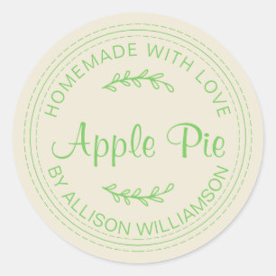 Rustic Homemade Apple Pie Mellow Green Script Classic Round Sticker