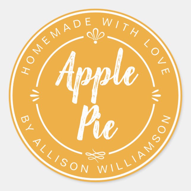 Rustic Homemade Apple Pie Mellow Yellow Classic Round Sticker (Front)