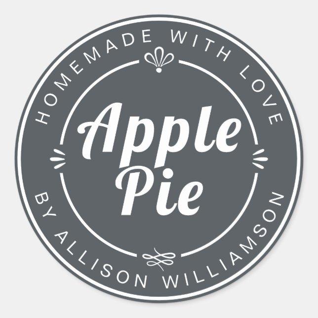 Rustic Homemade Apple Pie Off-Black Classic Round Sticker (Front)