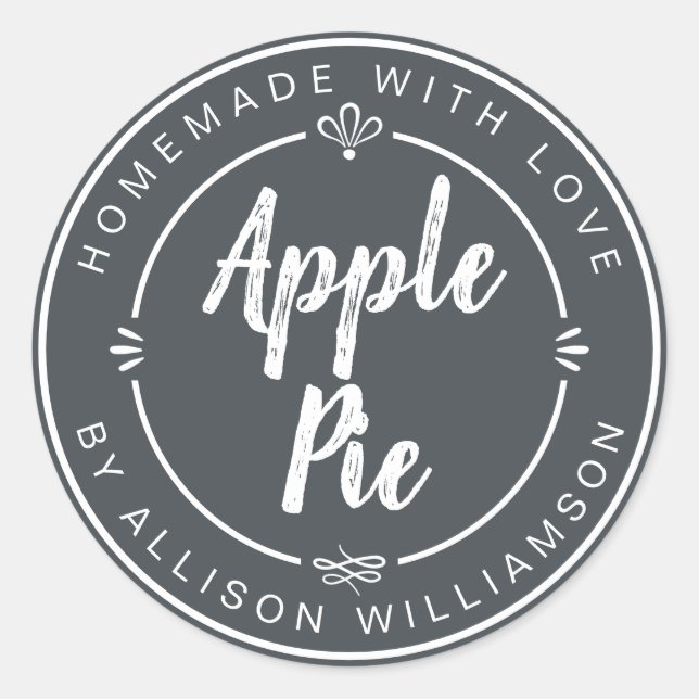 Rustic Homemade Apple Pie Off-Black Classic Round Sticker (Front)