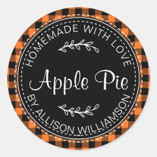 Rustic Homemade Apple Pie Orange Black Plaid Classic Round Sticker