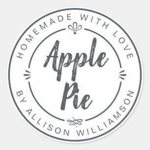 Rustic Homemade Apple Pie Pastel Black White Classic Round Sticker