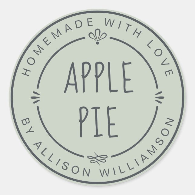 Rustic Homemade Apple Pie Pastel Green Classic Round Sticker (Front)