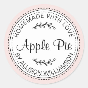 Rustic Homemade Apple Pie Pastel Pink Classic Round Sticker