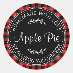 Rustic Homemade Apple Pie Red Black Plaid Classic Round Sticker
