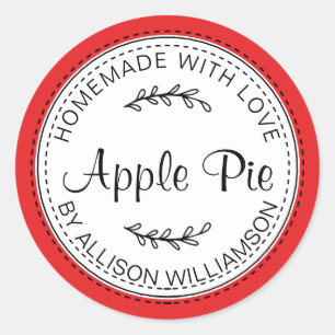 Rustic Homemade Apple Pie Red Classic Round Sticker
