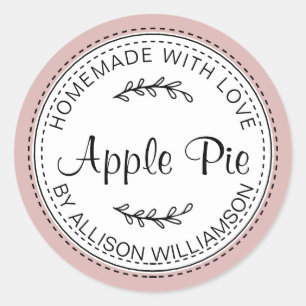 Rustic Homemade Apple Pie Silver Pink Classic Round Sticker