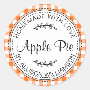 Rustic Homemade Apple Pie Vibrant Orange Check Classic Round Sticker