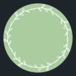Rustic Homemade Arcadian Green Write On Classic Round Sticker<br><div class="desc">Rustic, simple and modern write on homemade sticker with a lovely white foliage wreath on an arcadian green background. Simply write your name and the product name on the label. Exclusively designed for you by Happy Dolphin Studio. If you need any help or matching products, please contact us at happydolphinstudio@outlook.com....</div>