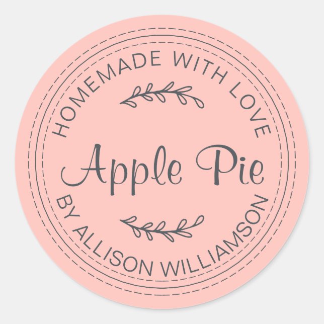 Rustic Homemade Baked Goods Apple Pastel Pink Classic Round Sticker (Front)
