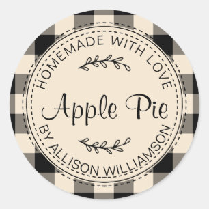 Rustic Homemade Baked Goods Apple Pie Black Check Classic Round Sticker