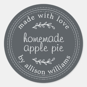 Rustic Homemade Baked Goods Apple Pie Black Classic Round Sticker