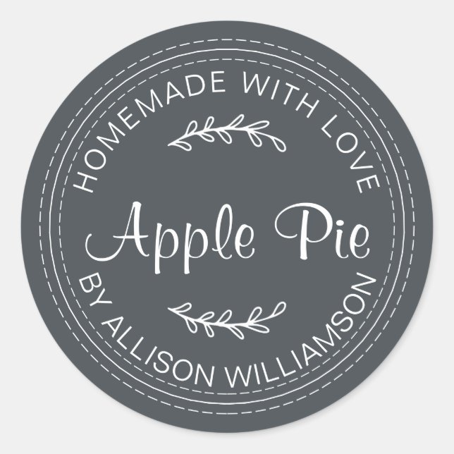Rustic Homemade Baked Goods Apple Pie Black White Classic Round Sticker (Front)