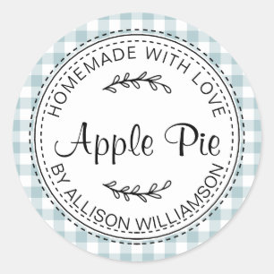 Rustic Homemade Baked Goods Apple Pie Blue Check Classic Round Sticker