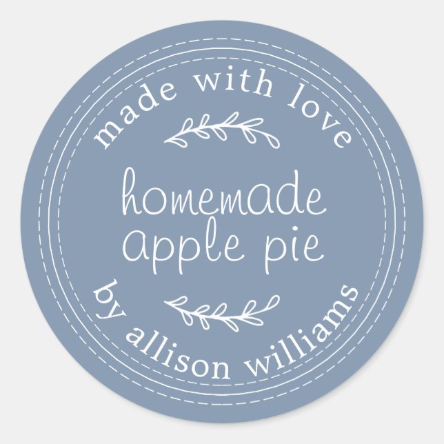 Rustic Homemade Baked Goods Apple Pie Blue Classic Round Sticker (Front)