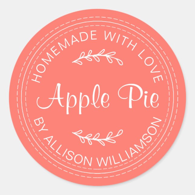 Rustic Homemade Baked Goods Apple Pie Coral Classic Round Sticker (Front)