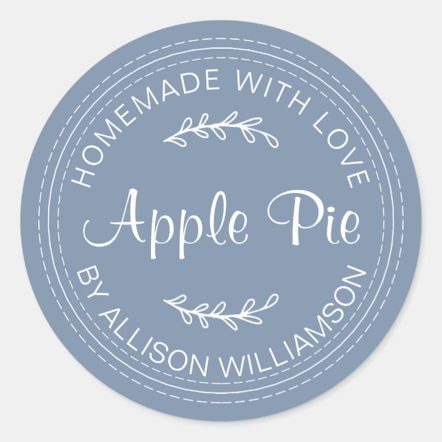 Rustic Homemade Baked Goods Apple Pie Denim Blue Classic Round Sticker (Front)