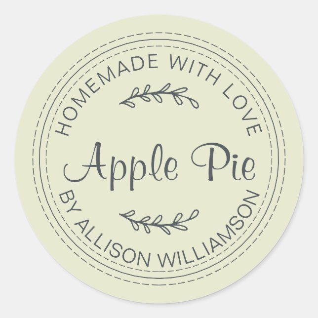 Rustic Homemade Baked Goods Apple Pie Green Classic Round Sticker (Front)