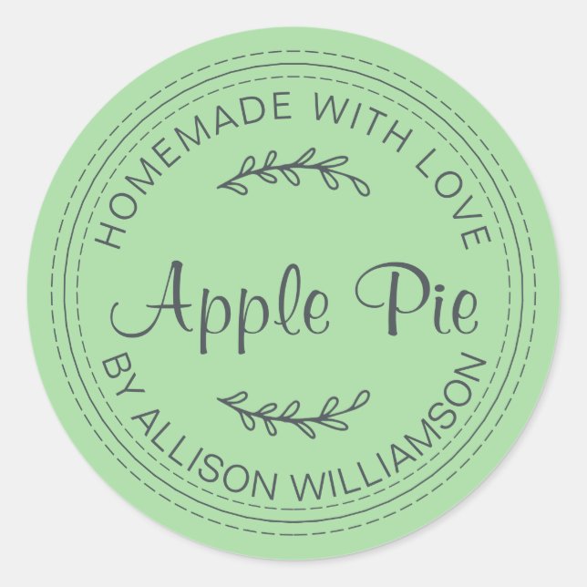 Rustic Homemade Baked Goods Apple Pie Green Classic Round Sticker (Front)