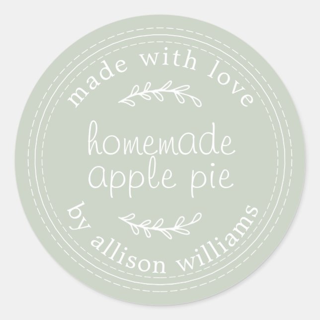 Rustic Homemade Baked Goods Apple Pie Green Classic Round Sticker (Front)