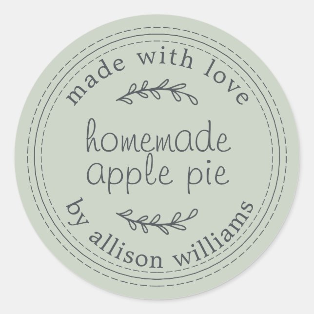 Rustic Homemade Baked Goods Apple Pie Green Classic Round Sticker (Front)