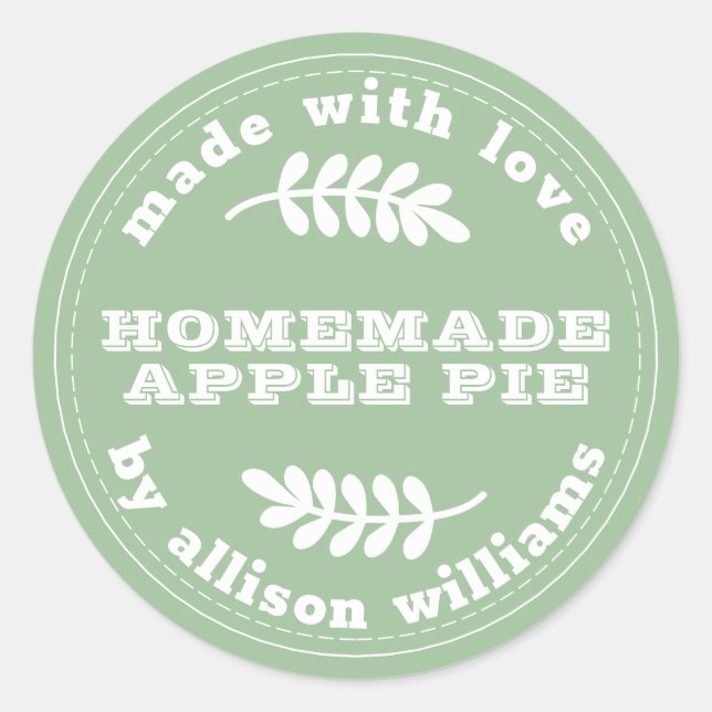 Rustic Homemade Baked Goods Apple Pie Green Classic Round Sticker (Front)