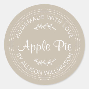 Rustic Homemade Baked Goods Apple Pie Grey Classic Round Sticker