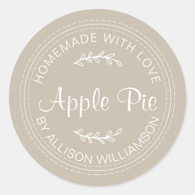 Rustic Homemade Baked Goods Apple Pie Grey Classic Round Sticker (Front)